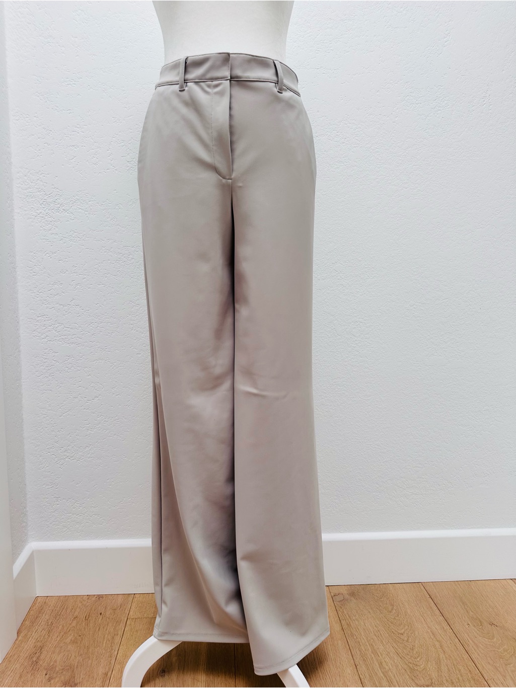 Theory Light Taupe High Waisted Wide-Leg Trousers